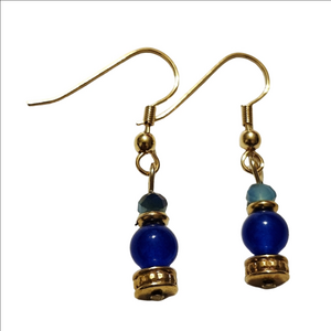 Dainty Blue and Gold Dangle Earrings Handmade